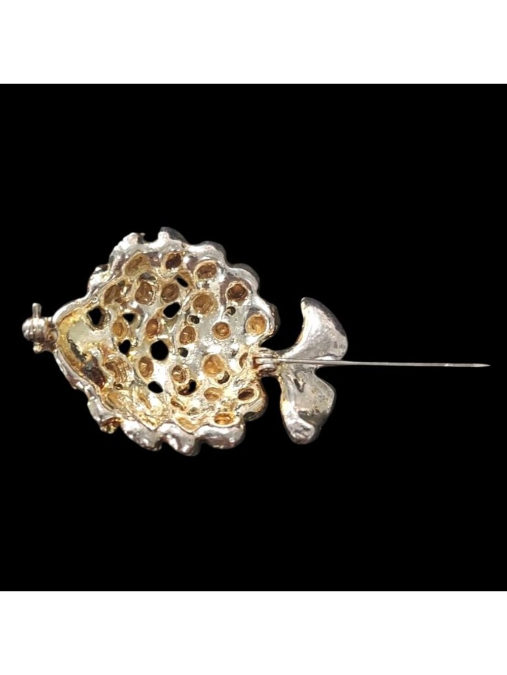 Puffer Fish Rhinestone Brooch Pin Silver Tone Multicolor Crystal Statement Beach - Picture 8 of 8